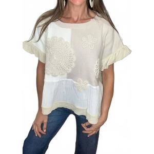 NEW DAVI & DANI breezie crochet floral sweater top in ivory